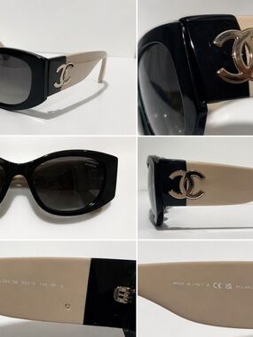 CHANEL Black and Beige CC Logo Oversized Sunglasses